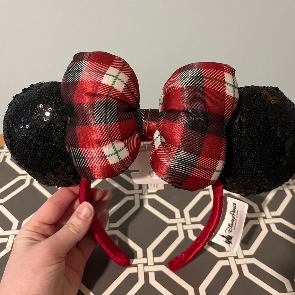 Disney Parks Christmas Plaid Minnie Mouse Ears Headband Merry and Bright